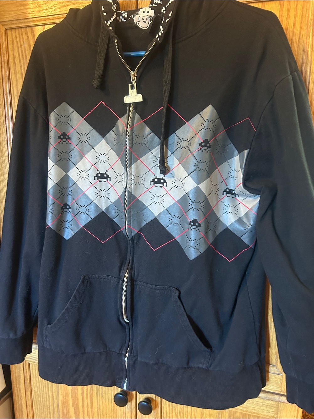 Men's Black Zip-Up Space Invader Hoodie